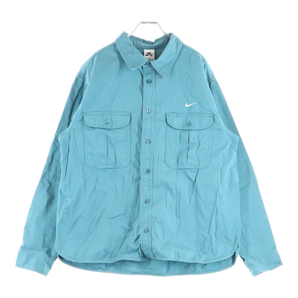 NIKE SB(ナイキエスビー) WOVEN SKATE L/S BD SHIRT 胸ロゴエンブロイダリー ウーブンスケート 長袖ボタンダウンシャツ ブルー DQ6288-379