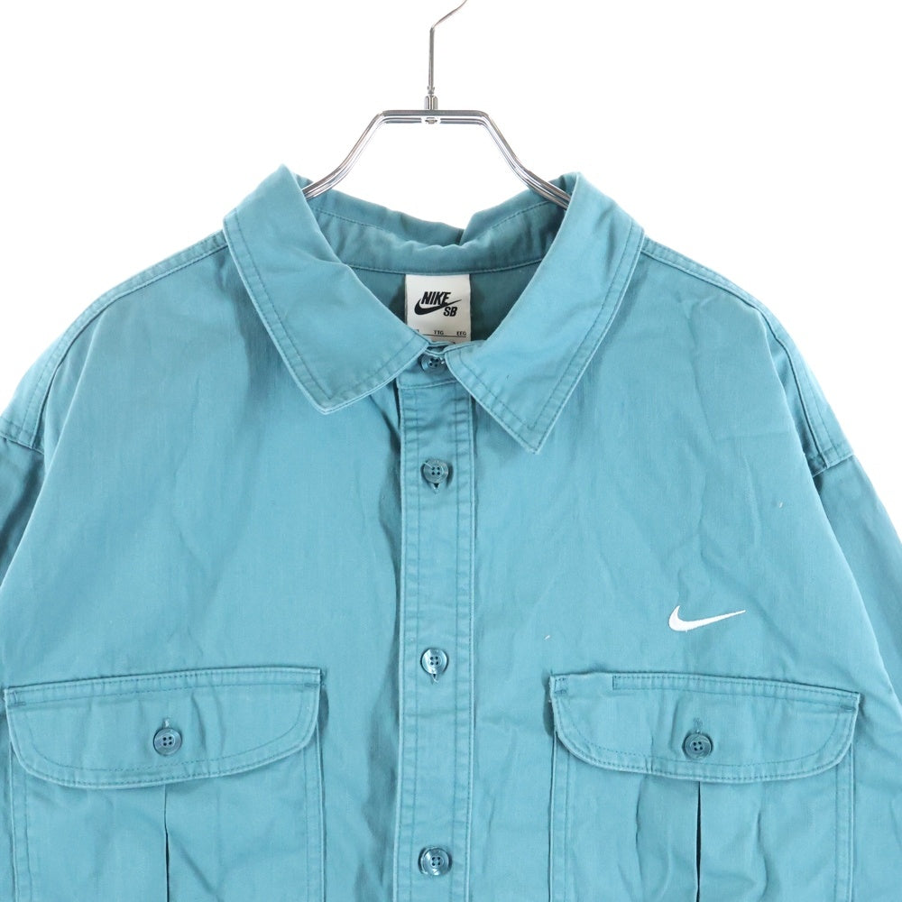 NIKE SB(ナイキエスビー) WOVEN SKATE L/S BD SHIRT 胸ロゴエンブロイダリー ウーブンスケート 長袖ボタンダウンシャツ ブルー DQ6288-379