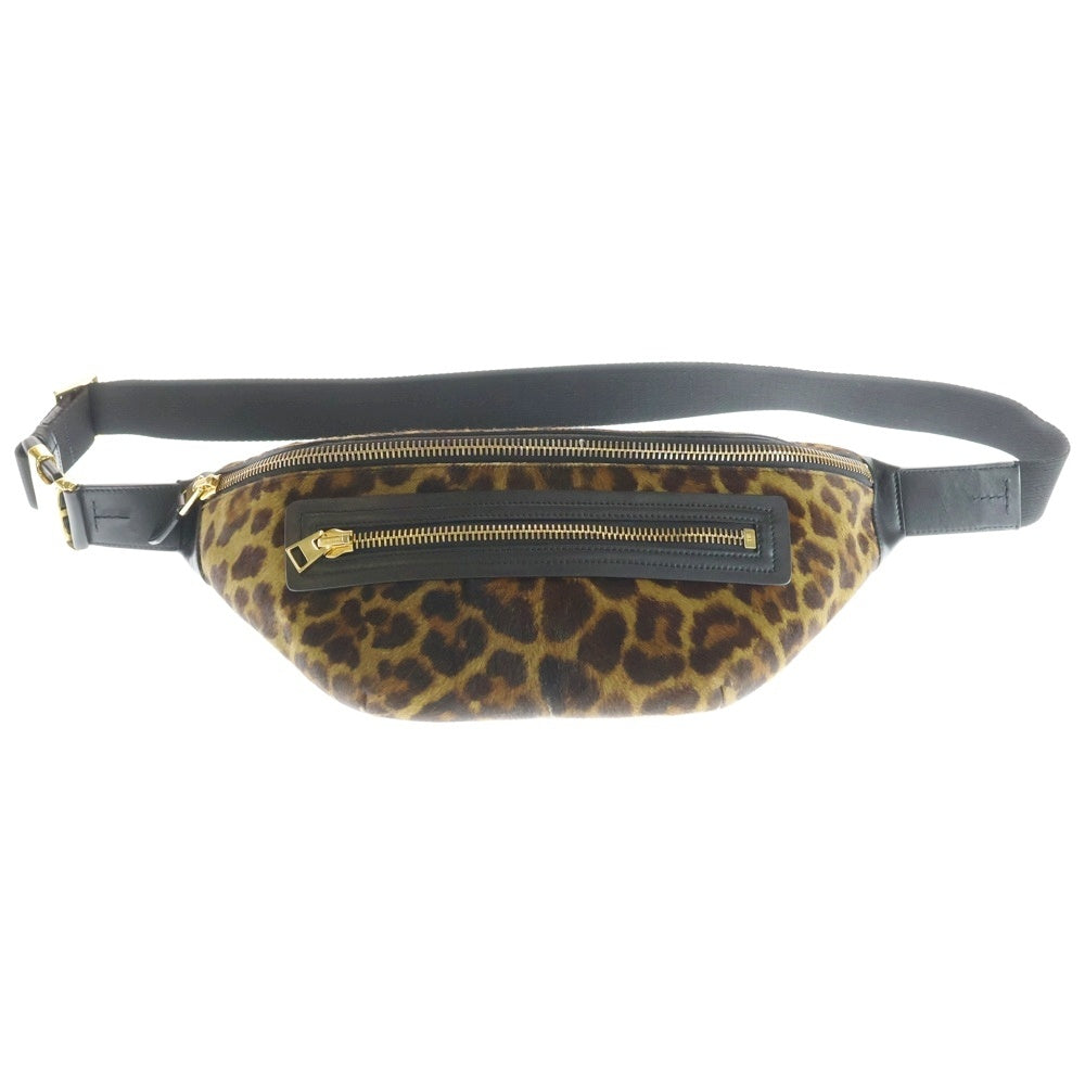 TOM FORD(トムフォード) ハラコ レオパード柄 レザー ワンショルダーバッグ ウエストポーチ ブラウン レディース