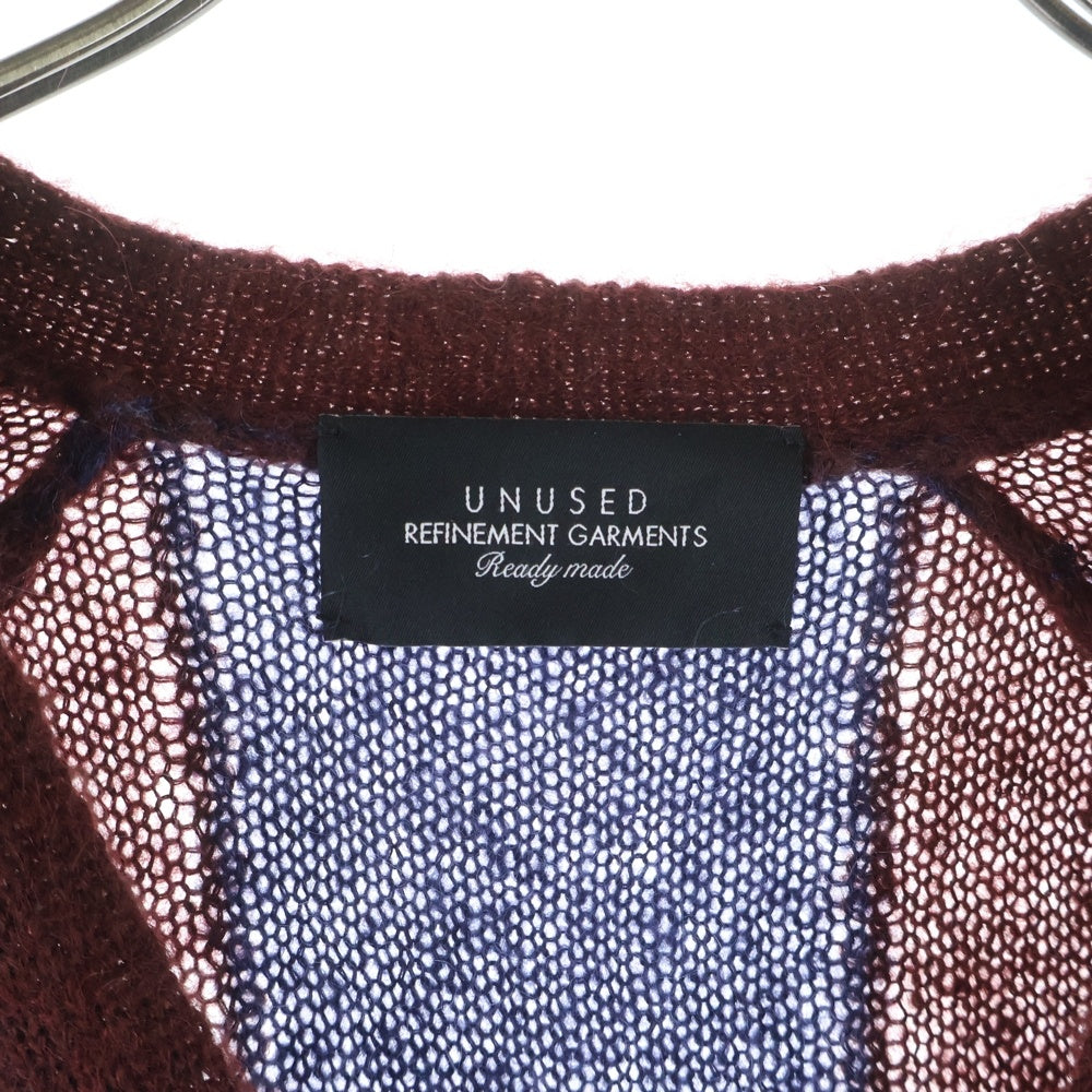 UNUSED(アンユーズド) 21AW 5B ストライプデザイン Vネック モヘア混 ニット カーディガン ブルー/レッド US2096-C002S3