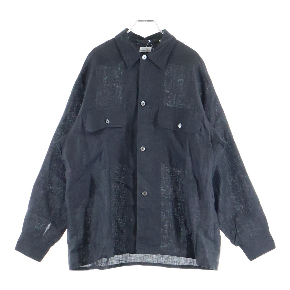COMOLI(コモリ) 22SS C.P.O JKT ダブル胸ポケット レギュラーカラー リネン 長袖シャツ ブラック V01-01019