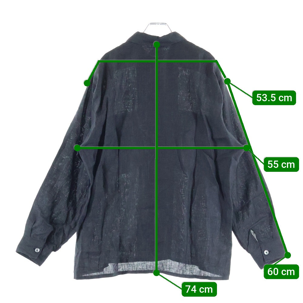 COMOLI(コモリ) 22SS C.P.O JKT ダブル胸ポケット レギュラーカラー リネン 長袖シャツ ブラック V01-01019