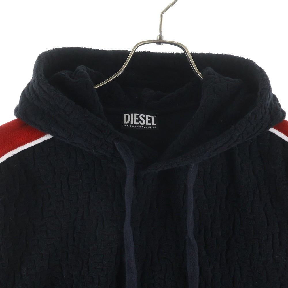 DIESEL(ディーゼル) S GINBERO HOOD ジャガード プルオーバー パーカー フーディ ブラック/レッド A08700