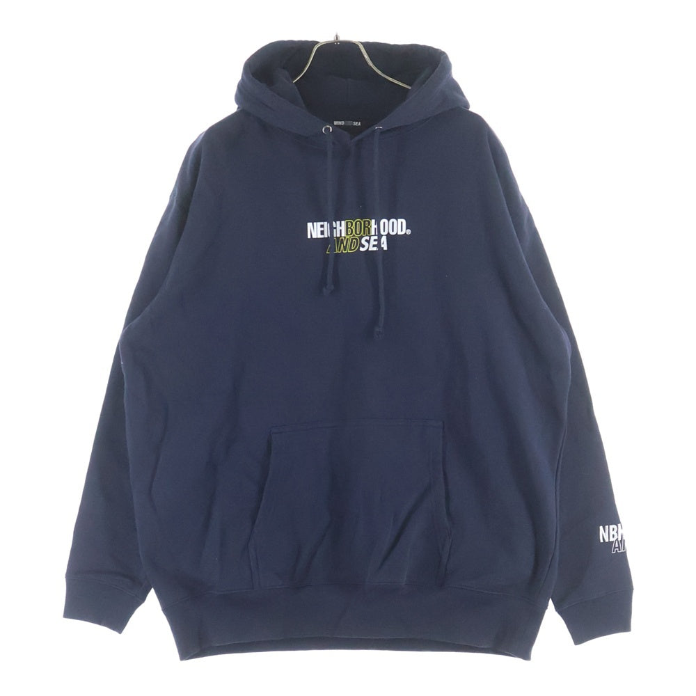 NEIGHBORHOOD(ネイバーフッド) ×WIND AND SEA C-HOODED LS ウィンダンシー フロントロゴ ロングスリーブ スウェット プルオーバー フーディ パーカー ネイビー 201ELWSN-CSM01S