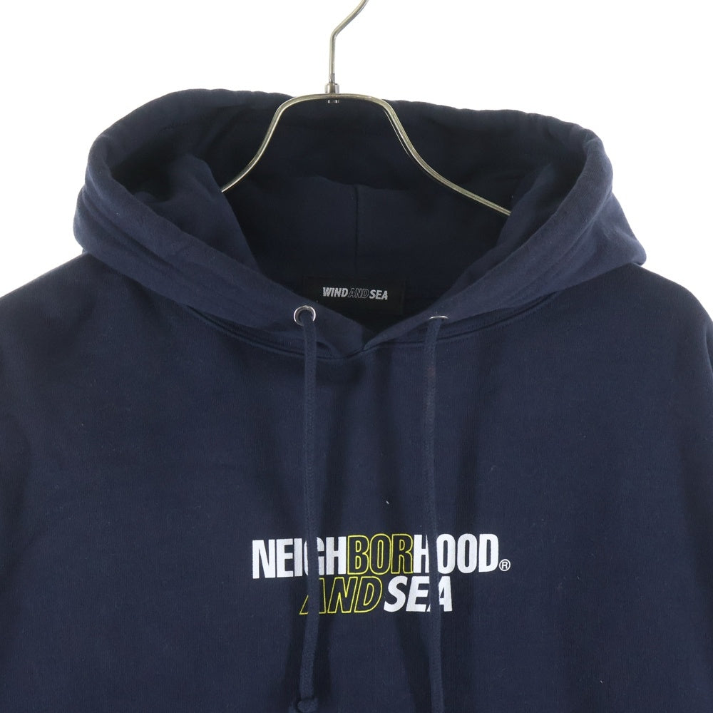 NEIGHBORHOOD(ネイバーフッド) ×WIND AND SEA C-HOODED LS ウィンダンシー フロントロゴ ロングスリーブ スウェット プルオーバー フーディ パーカー ネイビー 201ELWSN-CSM01S