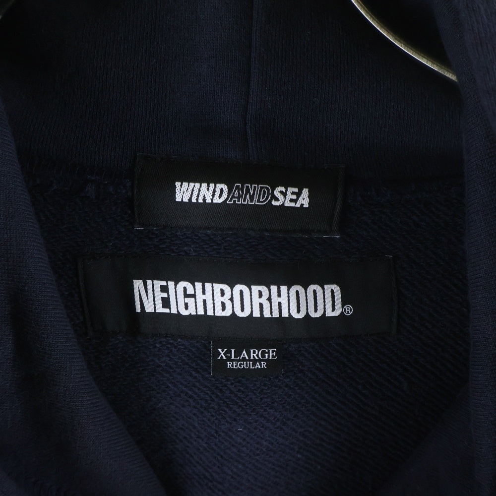 NEIGHBORHOOD(ネイバーフッド) ×WIND AND SEA C-HOODED LS ウィンダンシー フロントロゴ ロングスリーブ スウェット プルオーバー フーディ パーカー ネイビー 201ELWSN-CSM01S