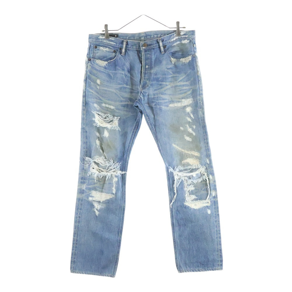 MINEDENIM(マインデニム) CRASH DENIM PANTS クラッシュ加工 マルチポケット ダメージ ストレート デニム パンツ インディゴ 1609-1005-86-352