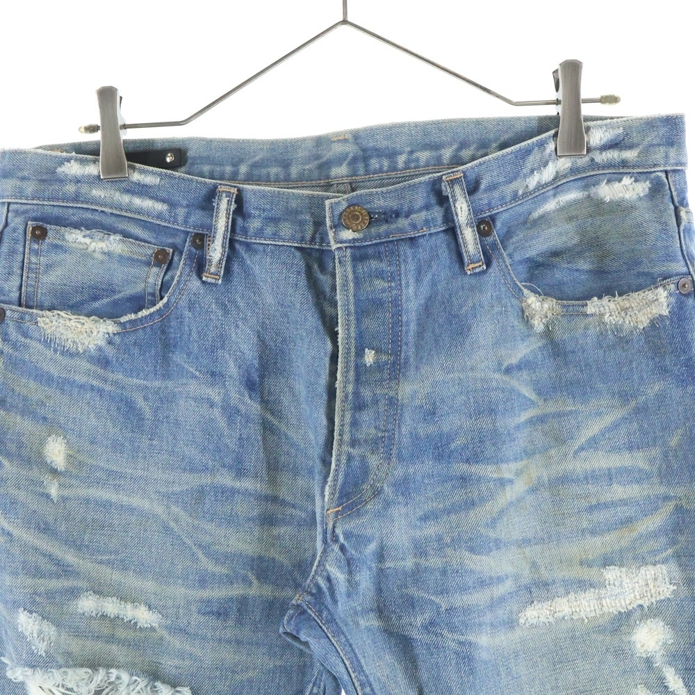 MINEDENIM(マインデニム) CRASH DENIM PANTS クラッシュ加工 マルチポケット ダメージ ストレート デニム パンツ インディゴ 1609-1005-86-352