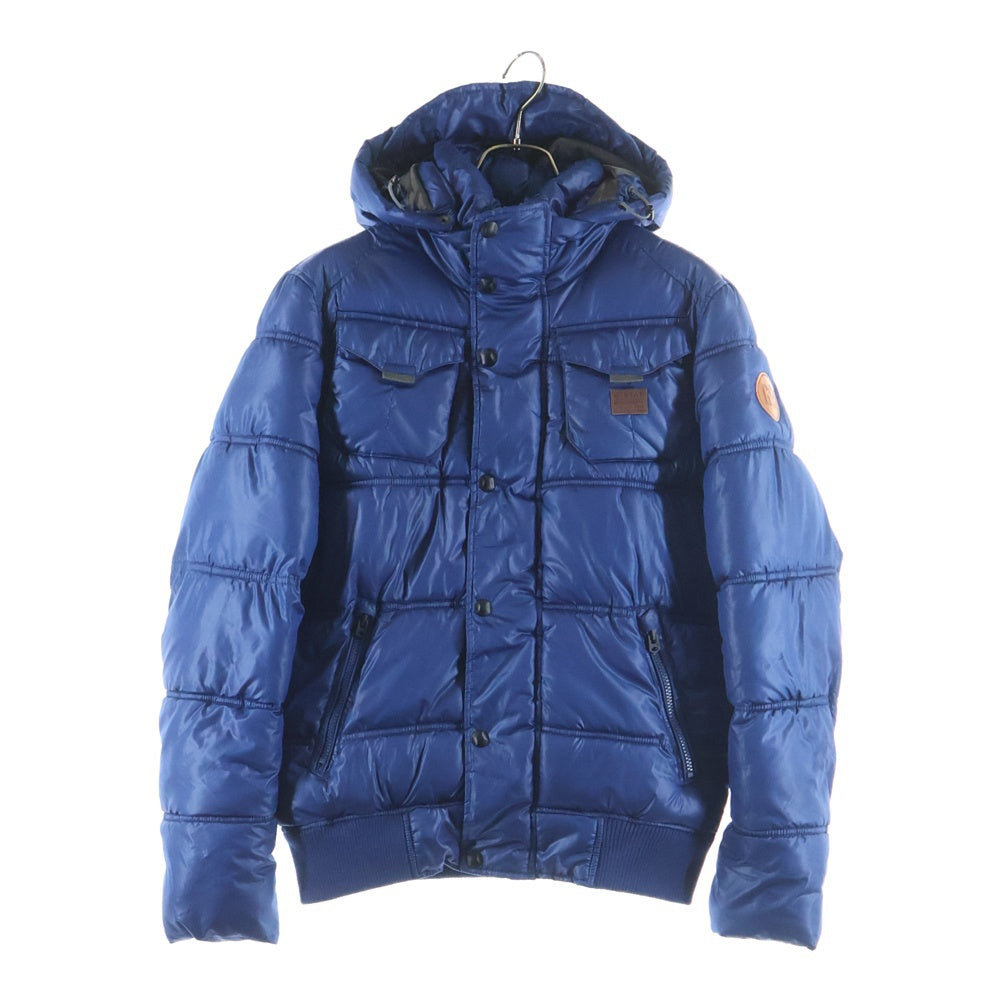 G-STAR RAW(ジースターロウ) ロゴレザーパッチ フーデッド中綿ジャケット ブルー