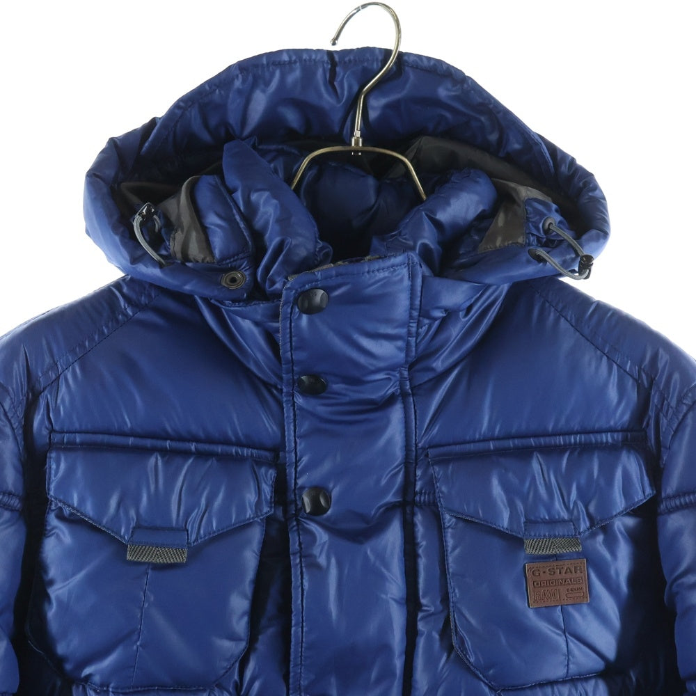 G-STAR RAW(ジースターロウ) ロゴレザーパッチ フーデッド中綿ジャケット ブルー
