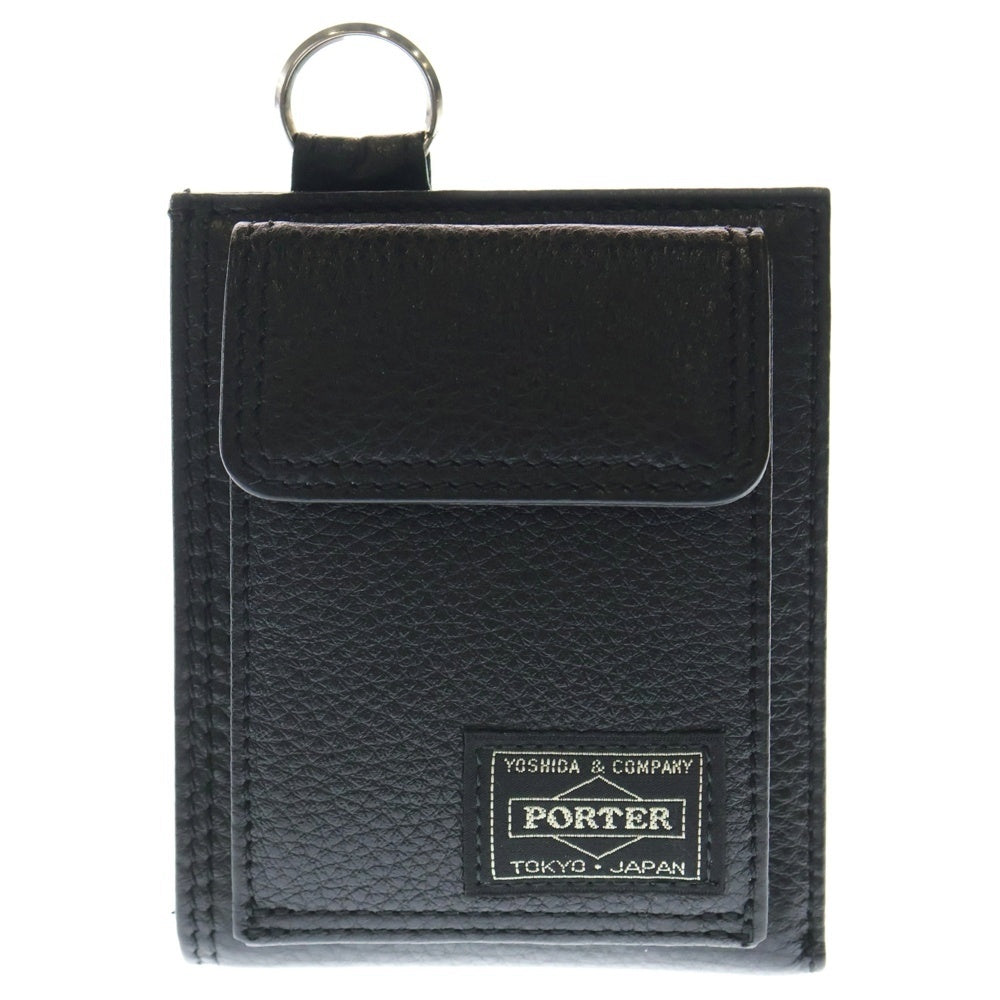 PORTER(ポーター) CALM WALLET ロゴパッチ レザー カーム ウォレット 2つ折り財布 ブラック