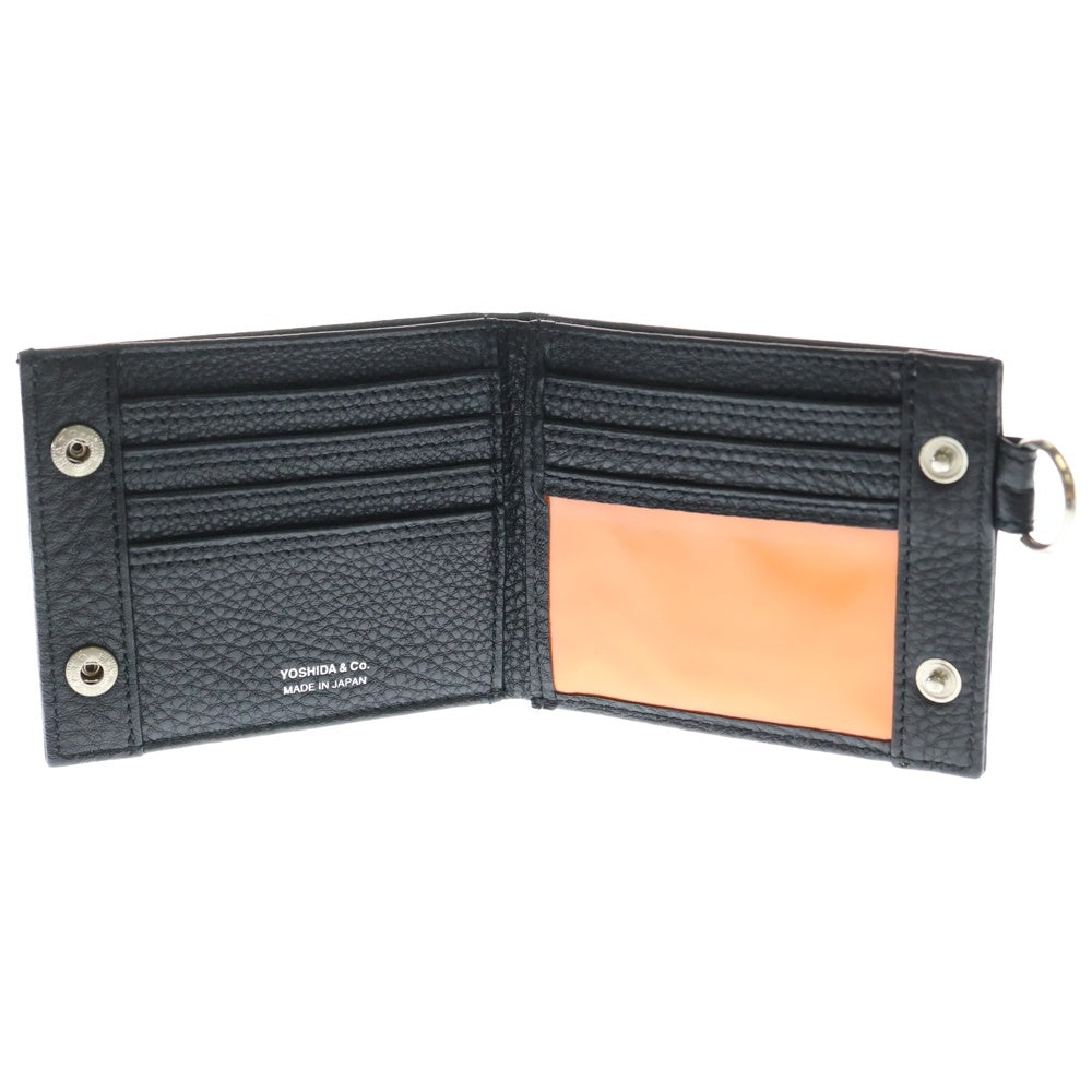 PORTER(ポーター) CALM WALLET ロゴパッチ レザー カーム ウォレット 2つ折り財布 ブラック