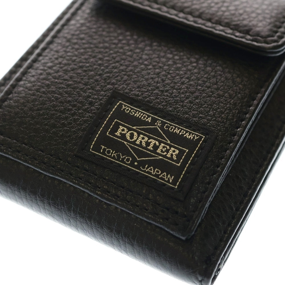 PORTER(ポーター) CALM WALLET ロゴパッチ レザー カーム ウォレット 2つ折り財布 ブラック