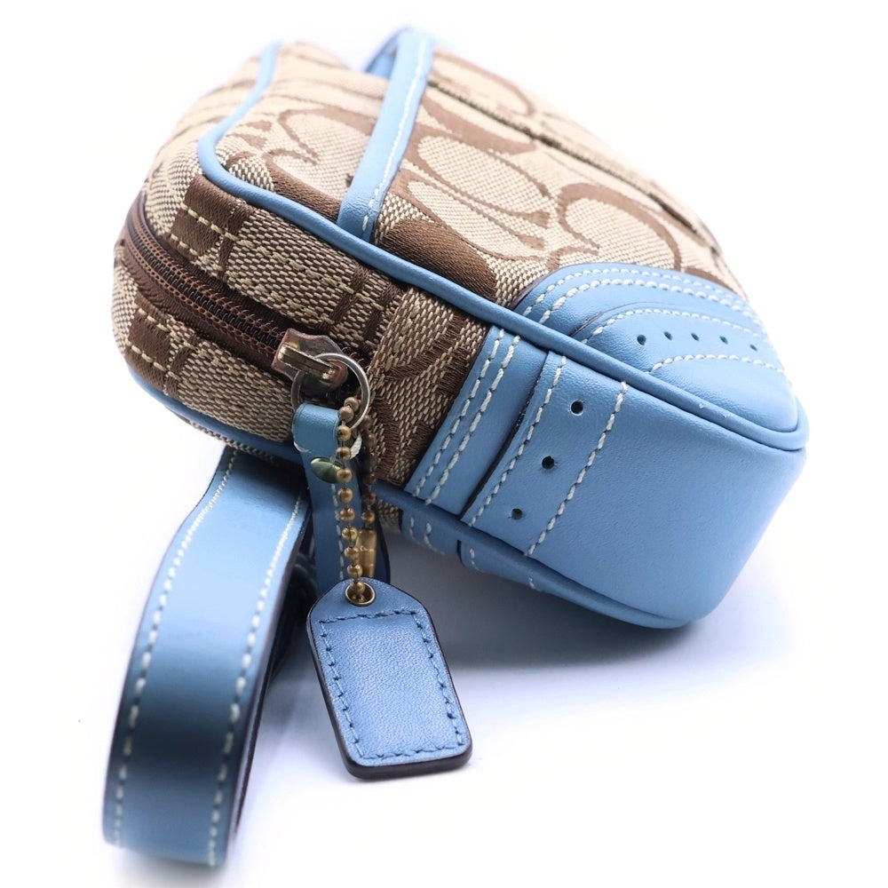 COACH(コーチ) シグネチャー柄 ロゴデザイン レザートリム ボディバッグ ブラウン/ブルー レディース