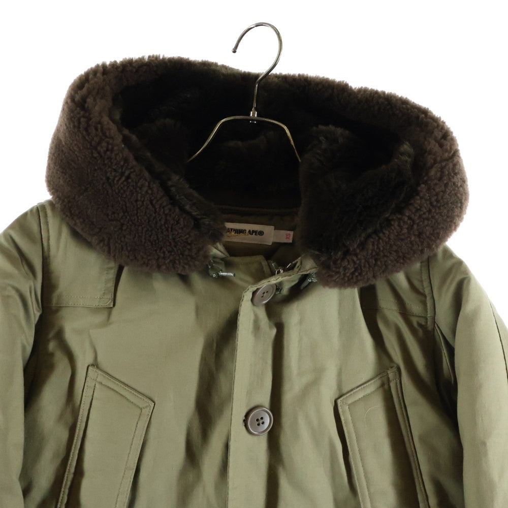 A BATHING APE(アベイシングエイプ) ファーフーデッド フライトジャケット デッキジャケット カーキ