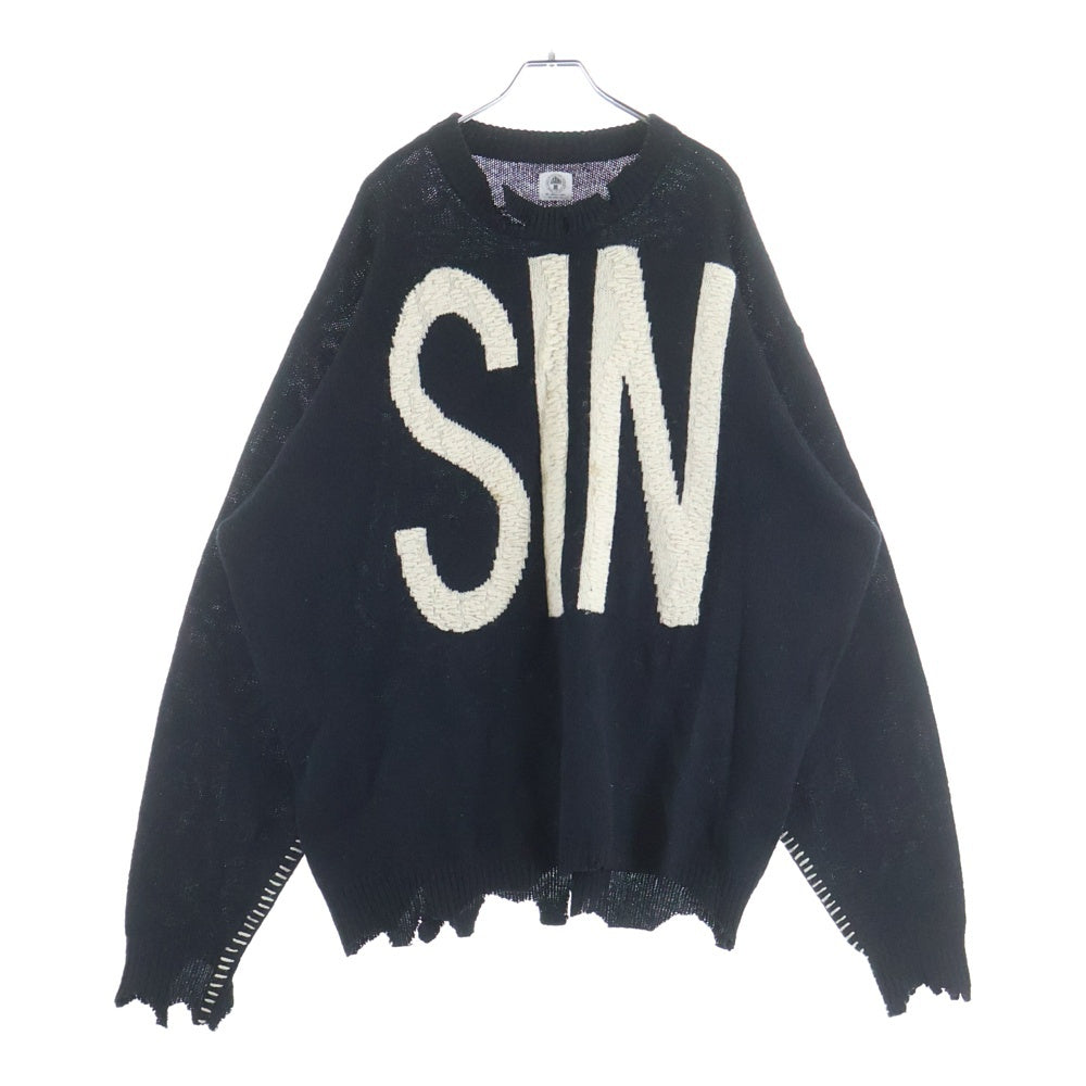 SAINT MICHAEL(セントマイケル) 21AW WOOL SWTER SIN ウール クルーネックニットセーター ブラック SM-A21-0000-039