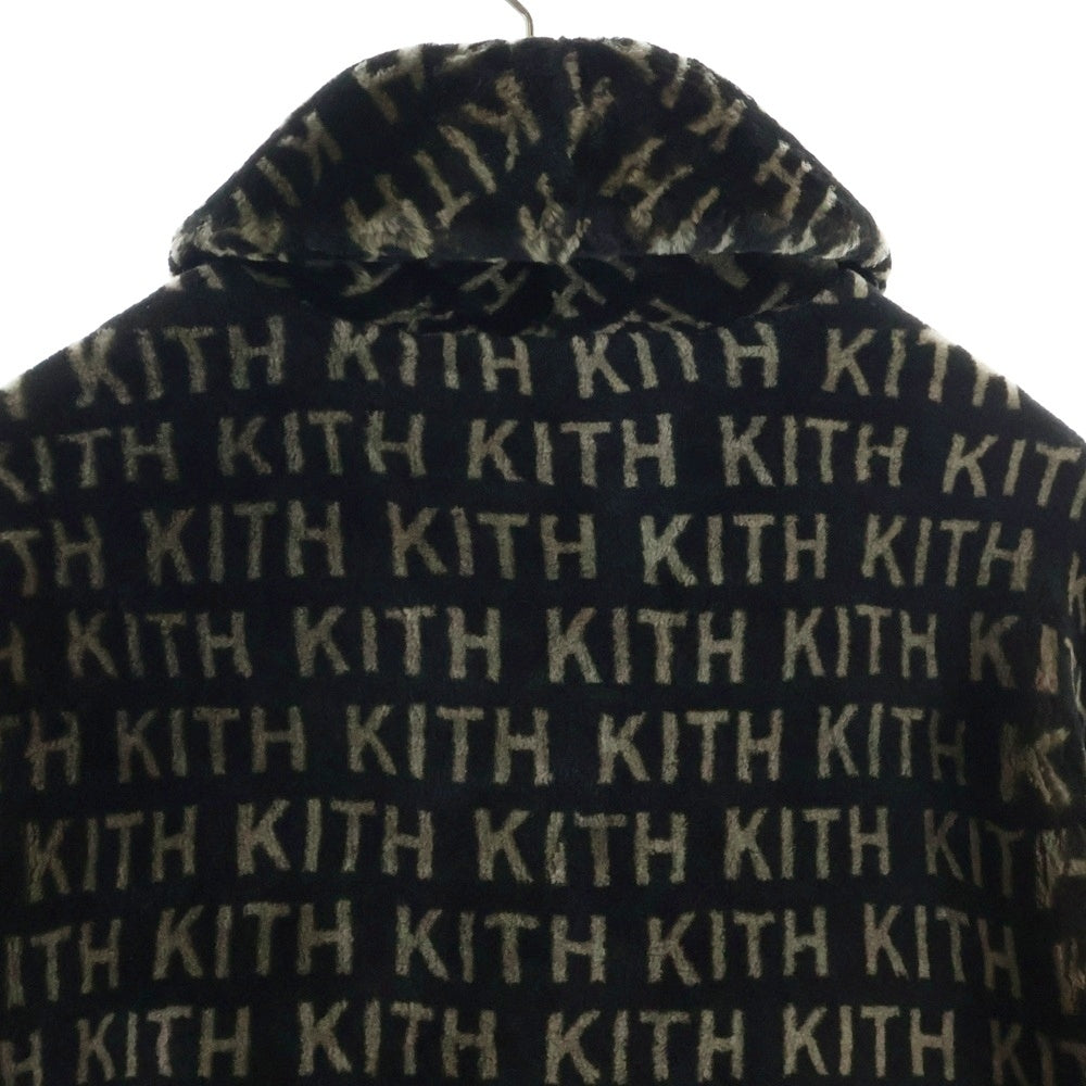 KITH(キス) 22AW PRINTED SHEARLING SHORT BECKER COAT 総柄ロゴプリント ショート ラムファーベッカーコート ブラック/ベージュ