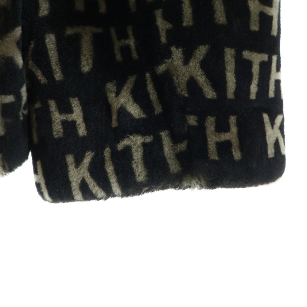 KITH(キス) 22AW PRINTED SHEARLING SHORT BECKER COAT 総柄ロゴプリント ショート ラムファーベッカーコート ブラック/ベージュ