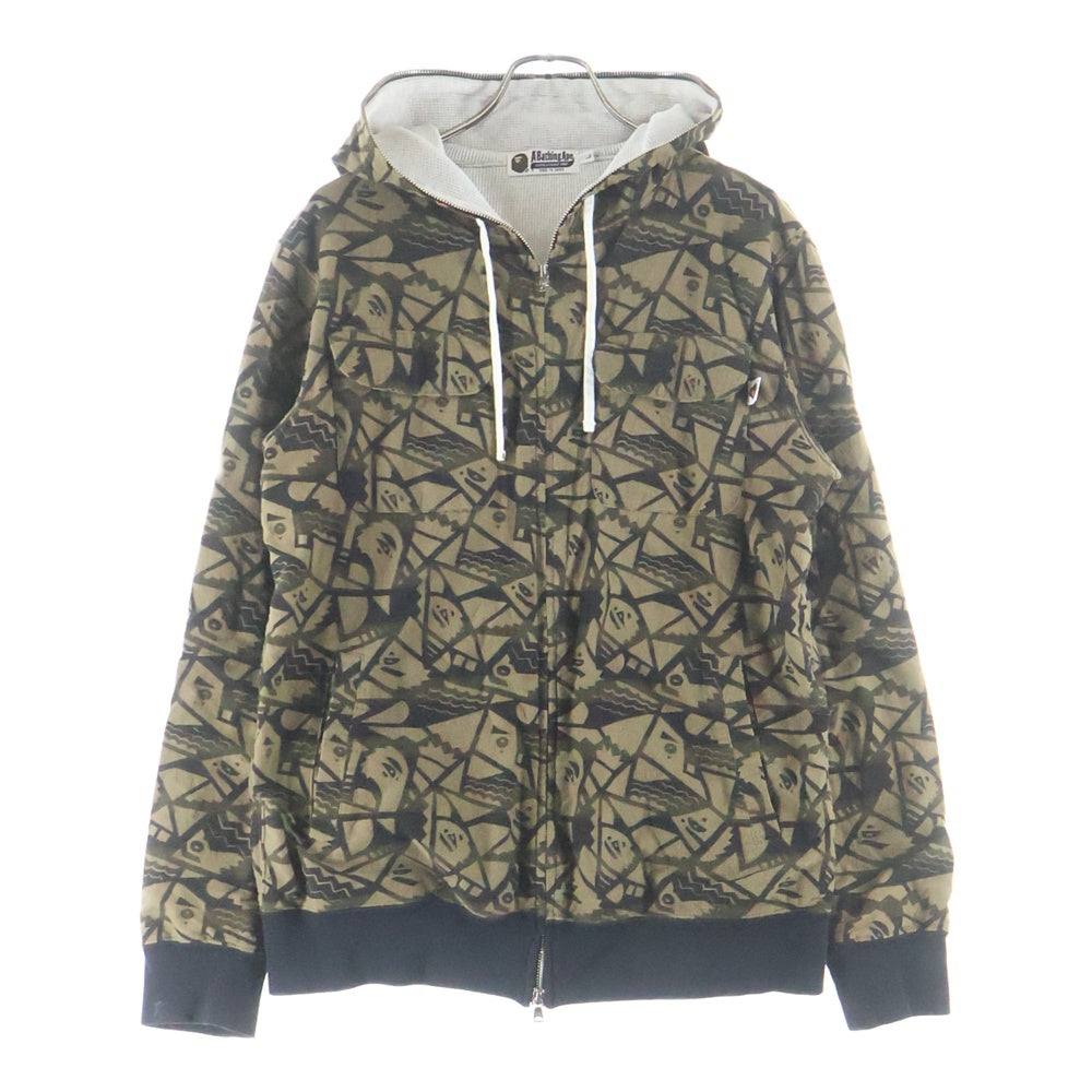 A BATHING APE(アベイシングエイプ) BAPE CAMO 青山限定 ベイプカモ サーマル フルジップフーデッドパーカー スウェット カーキ 1860-115-001