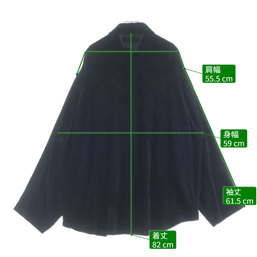 BARBELLOBJECT(バーベルオブジェクト) 25AW 20rc po レギュラーカラー ジップアップ コーデユロイ長袖シャツ ブラック BO-05S03
