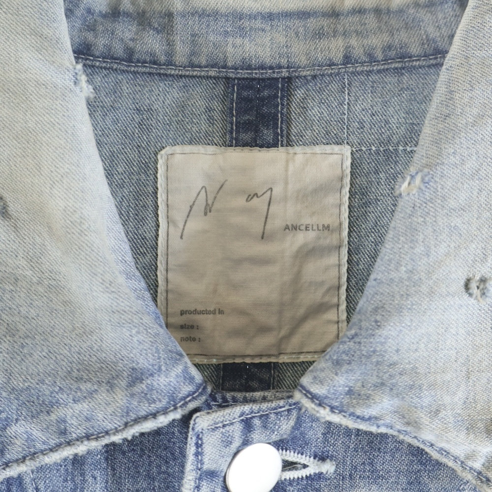 ANCELLM(アンセルム) 24SS DENIM COVERALL ダメージ加工 マルチポケット デニムジャケット カバーオール インディゴ ANC-JK44-A