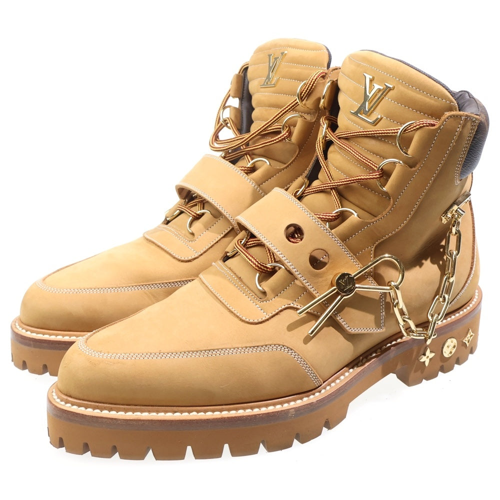 LOUIS VUITTON(ルイヴィトン) CREEPER ANKLE BOOT クリーパーライン チェーン装飾 ヌバック レザー アンクルブーツ ハイカットスニーカー ブラウン 1A54DM