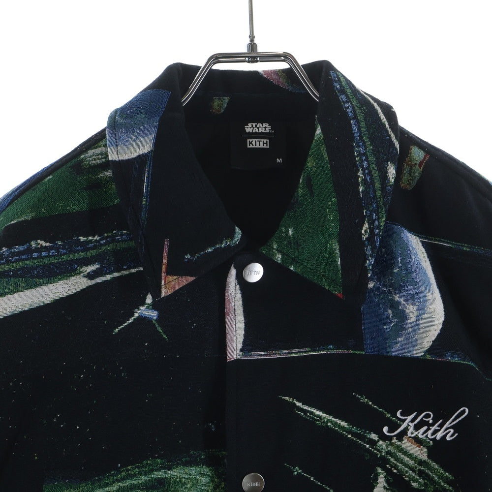 KITH(キス) ×STAR WARS PLANETS COACHES JACKET スターウォーズプラネッツ ドローコード付き 総柄 コーチジャケット ブラック KHM010068