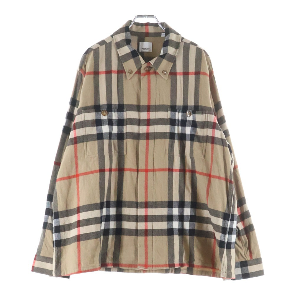 BURBERRY(バーバリー) 22AW VINTAGE CHECK BUTTON FRONT SHIRT ノバチェック柄 ボタンフロント ダブルポケット ウール 長袖シャツ ブラウン 8058584