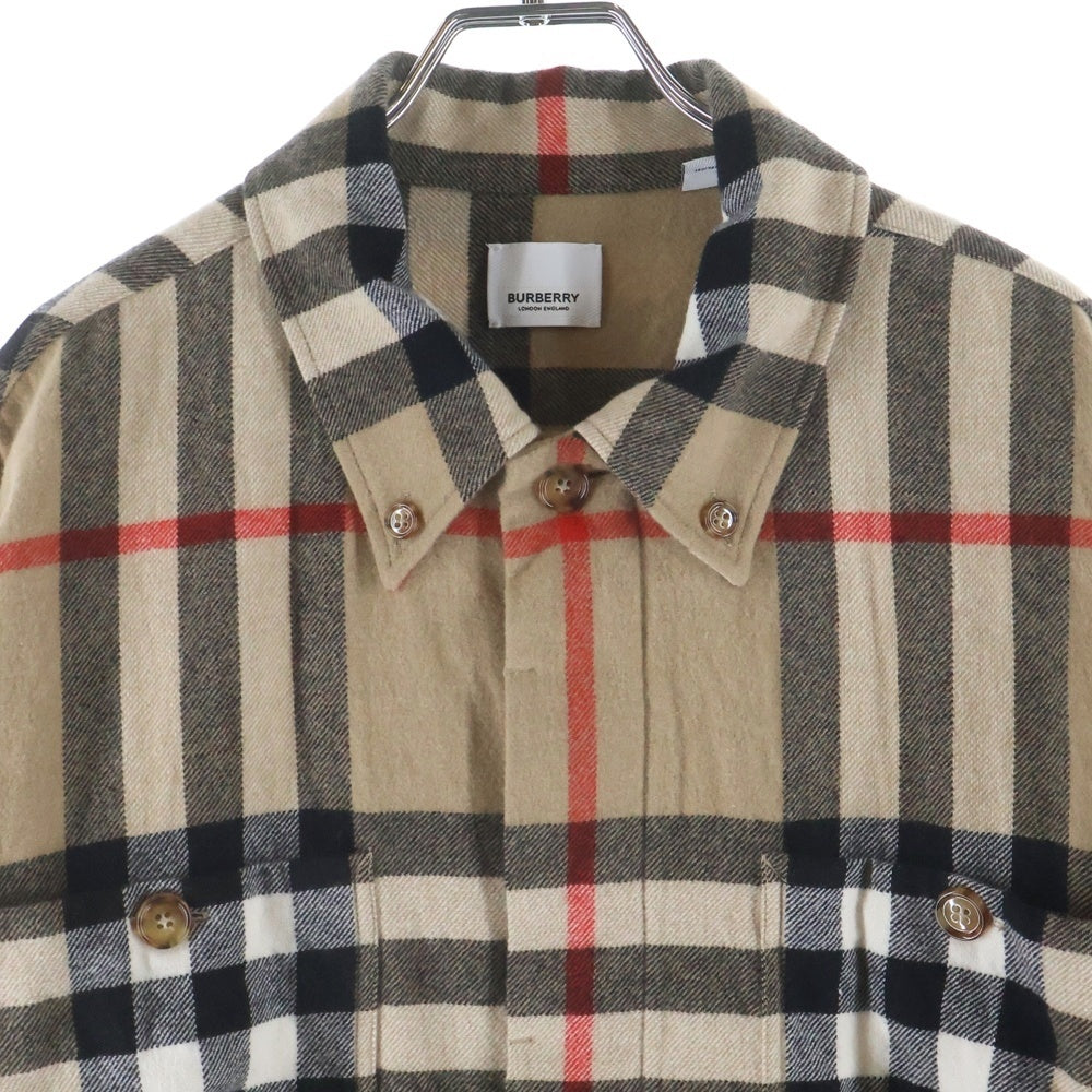 BURBERRY(バーバリー) 22AW VINTAGE CHECK BUTTON FRONT SHIRT ノバチェック柄 ボタンフロント ダブルポケット ウール 長袖シャツ ブラウン 8058584