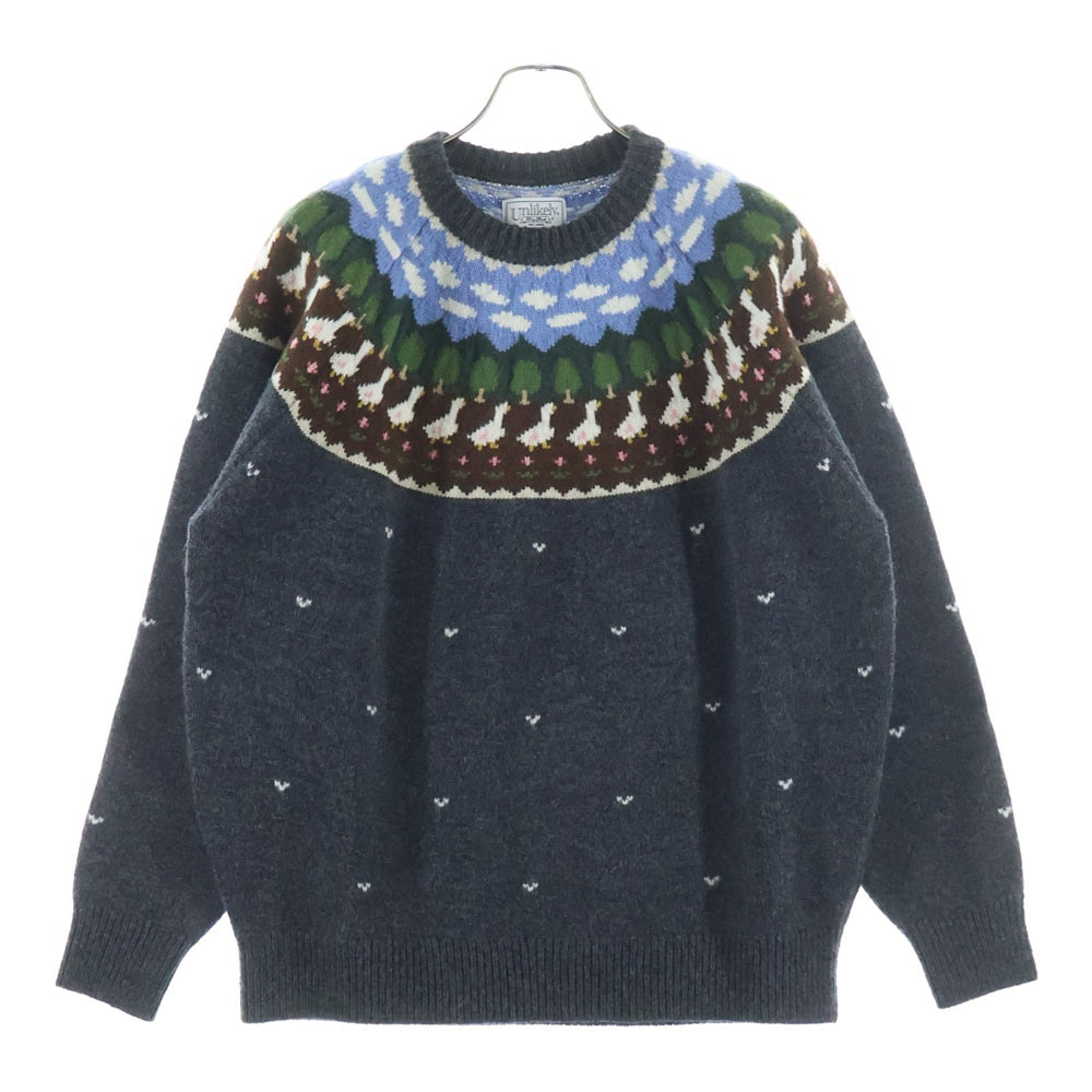 Unlikely(アンライクリー) FAIR ISLE DUCK フェアアイル 刺繍総柄 クルーネックニットセーター マルチカラー U25F-15-0005