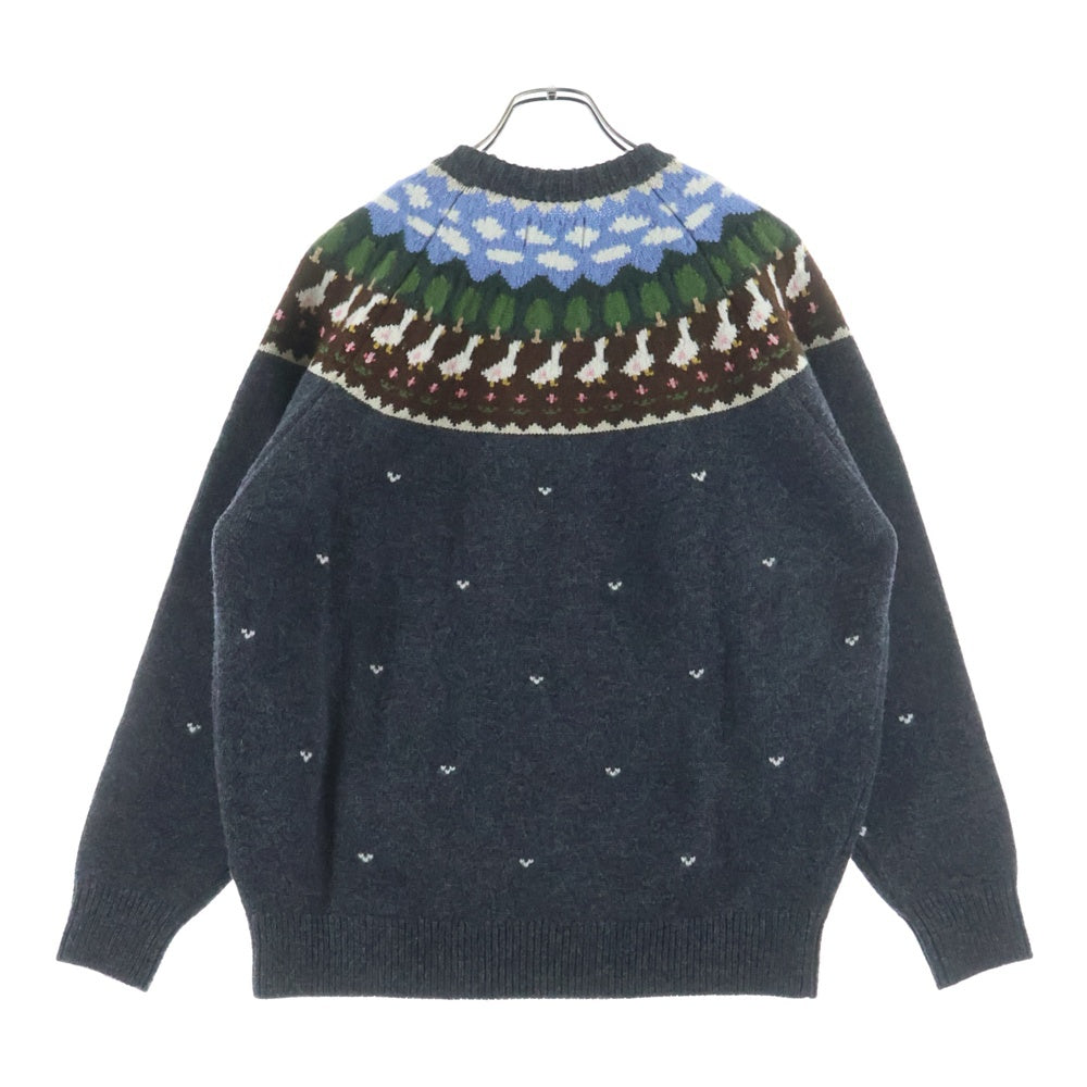 Unlikely(アンライクリー) FAIR ISLE DUCK フェアアイル 刺繍総柄 クルーネックニットセーター マルチカラー U25F-15-0005