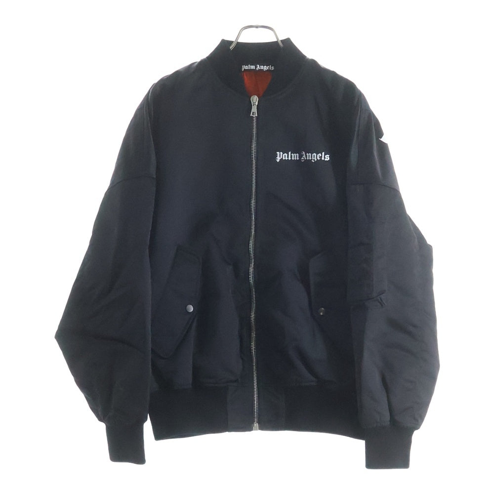Palm Angels(パームエンジェルス) LOGO OVER BOMBER JACKET バックエンブロイダリー ジップアップ ボンバージャケット ブラック PMEH002E20FAB001