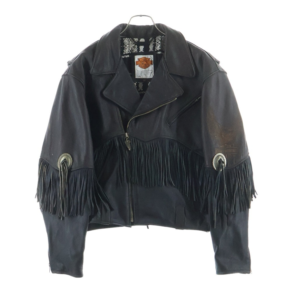 HARLEY DAVIDSON(ハーレーダビッドソン) 裏地ペイズリー柄 フリンジ付き ダブルライダース レザージャケット ブラウン