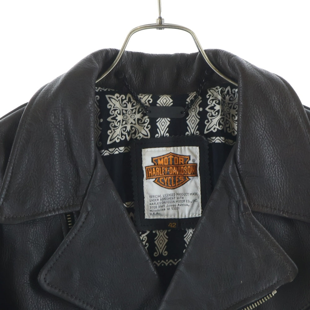 HARLEY DAVIDSON(ハーレーダビッドソン) 裏地ペイズリー柄 フリンジ付き ダブルライダース レザージャケット ブラウン