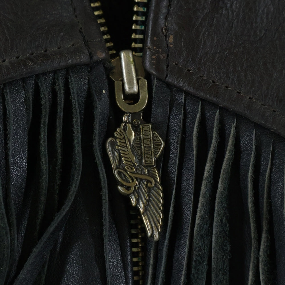 HARLEY DAVIDSON(ハーレーダビッドソン) 裏地ペイズリー柄 フリンジ付き ダブルライダース レザージャケット ブラウン