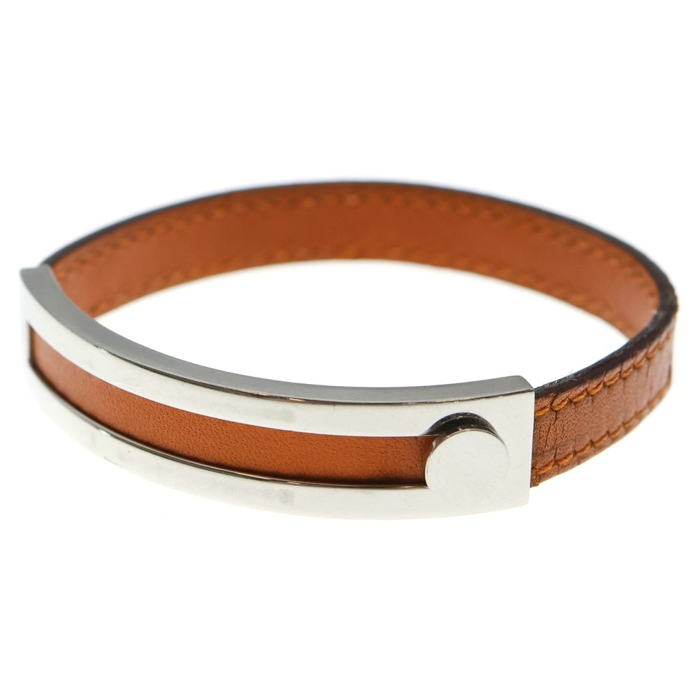 HERMES(エルメス) □I刻印 プスプス シルバー金具 レザー ブレスレット バングル シルバー/ブラウン レディース