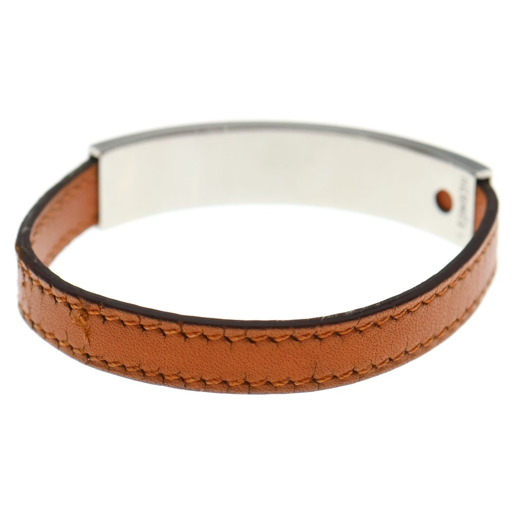 HERMES(エルメス) □I刻印 プスプス シルバー金具 レザー ブレスレット バングル シルバー/ブラウン レディース