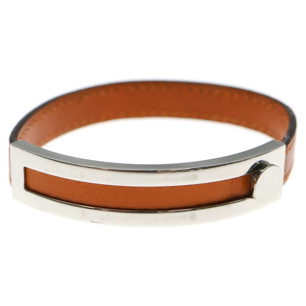 HERMES(エルメス) □I刻印 プスプス シルバー金具 レザー ブレスレット バングル シルバー/ブラウン レディース