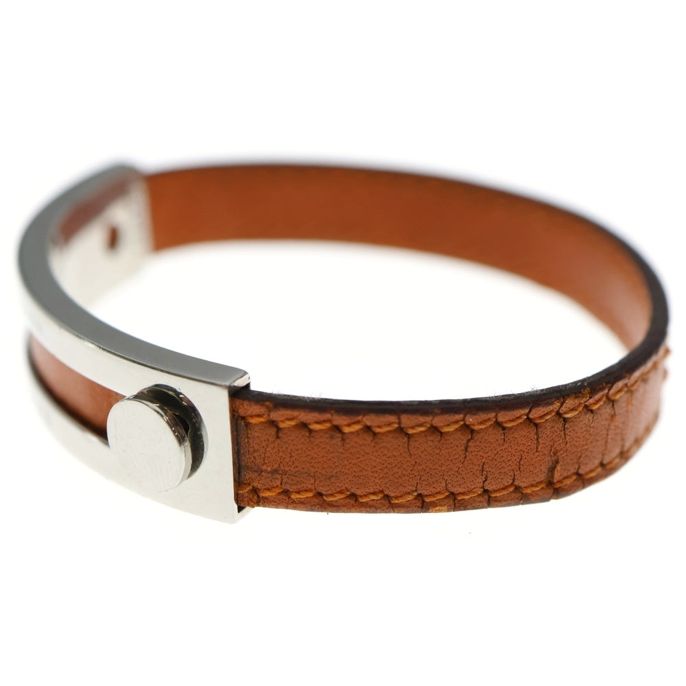 HERMES(エルメス) □I刻印 プスプス シルバー金具 レザー ブレスレット バングル シルバー/ブラウン レディース