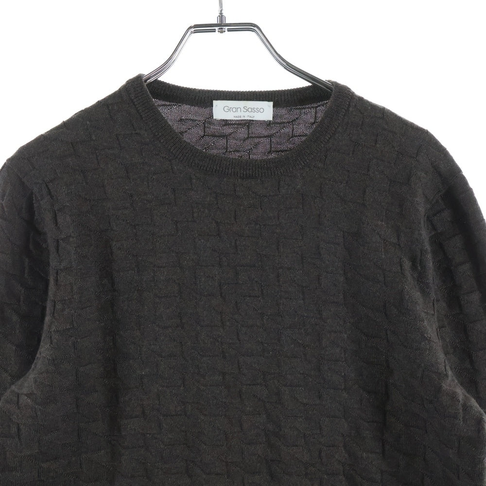 Gran Sasso(グランサッソ) ウール クルーネック 3Dニット セーター ブラウン