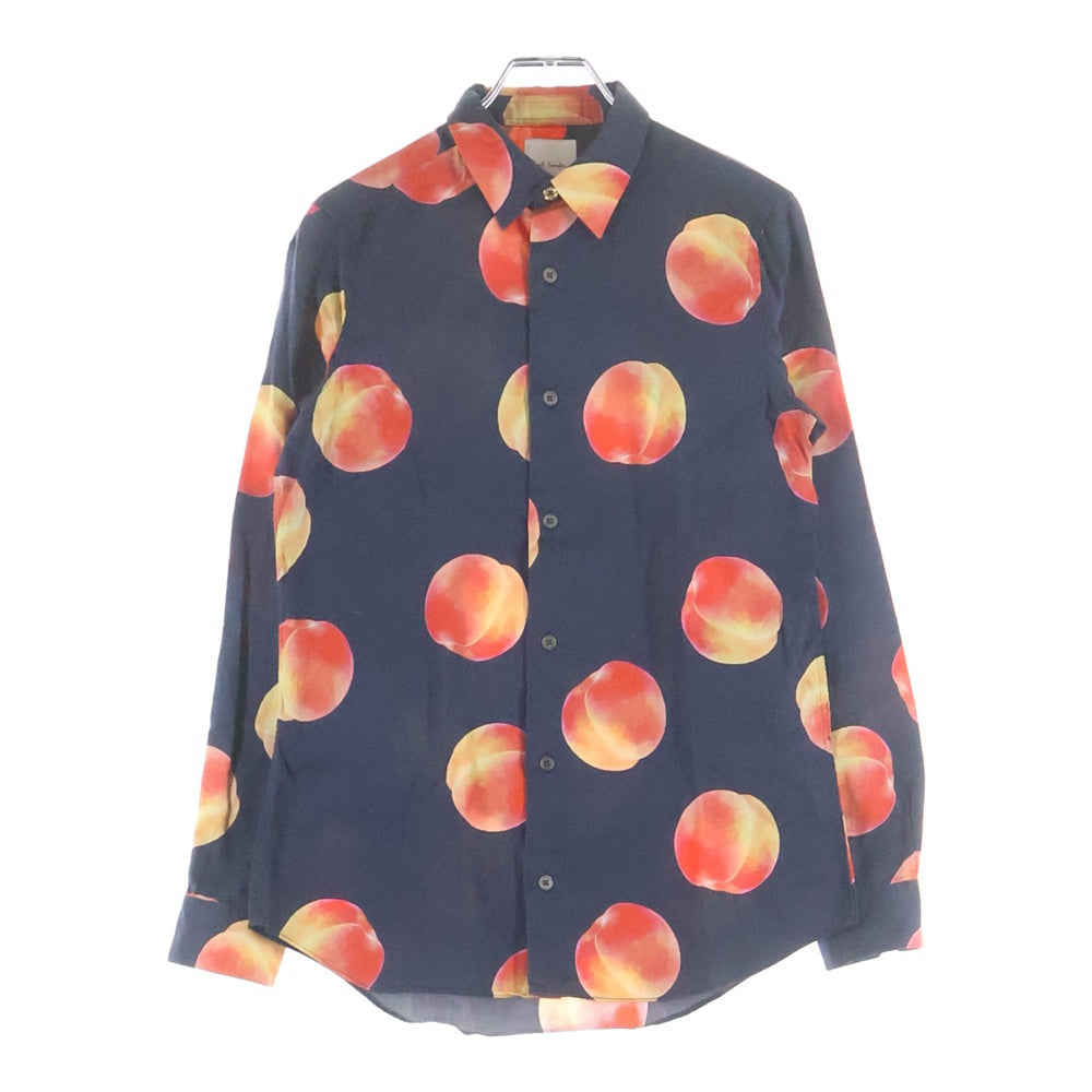 Paul Smith(ポールスミス) ピーチ総柄 コットン 長袖シャツ ブラック/ピンク PF-CR-51822