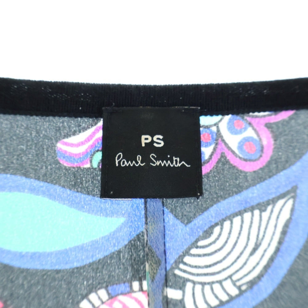 Paul Smith(ポールスミス) 花総柄 ニット切替 Vネック 半袖ワンピース レディース ブルー