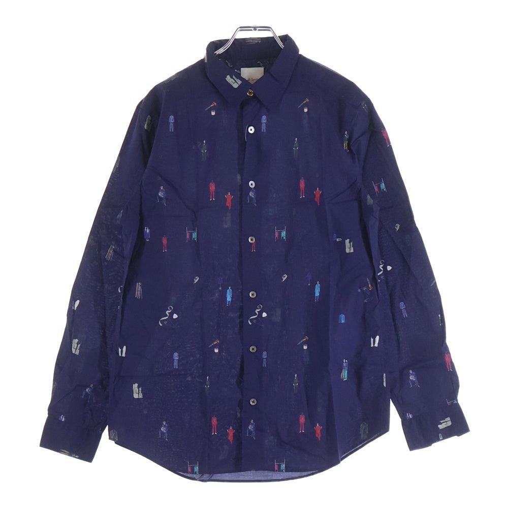 Paul Smith(ポールスミス) ARTSIT OBJECT L/S SHIRT アーティストオブジェクト 総柄 長袖シャツ ネイビー