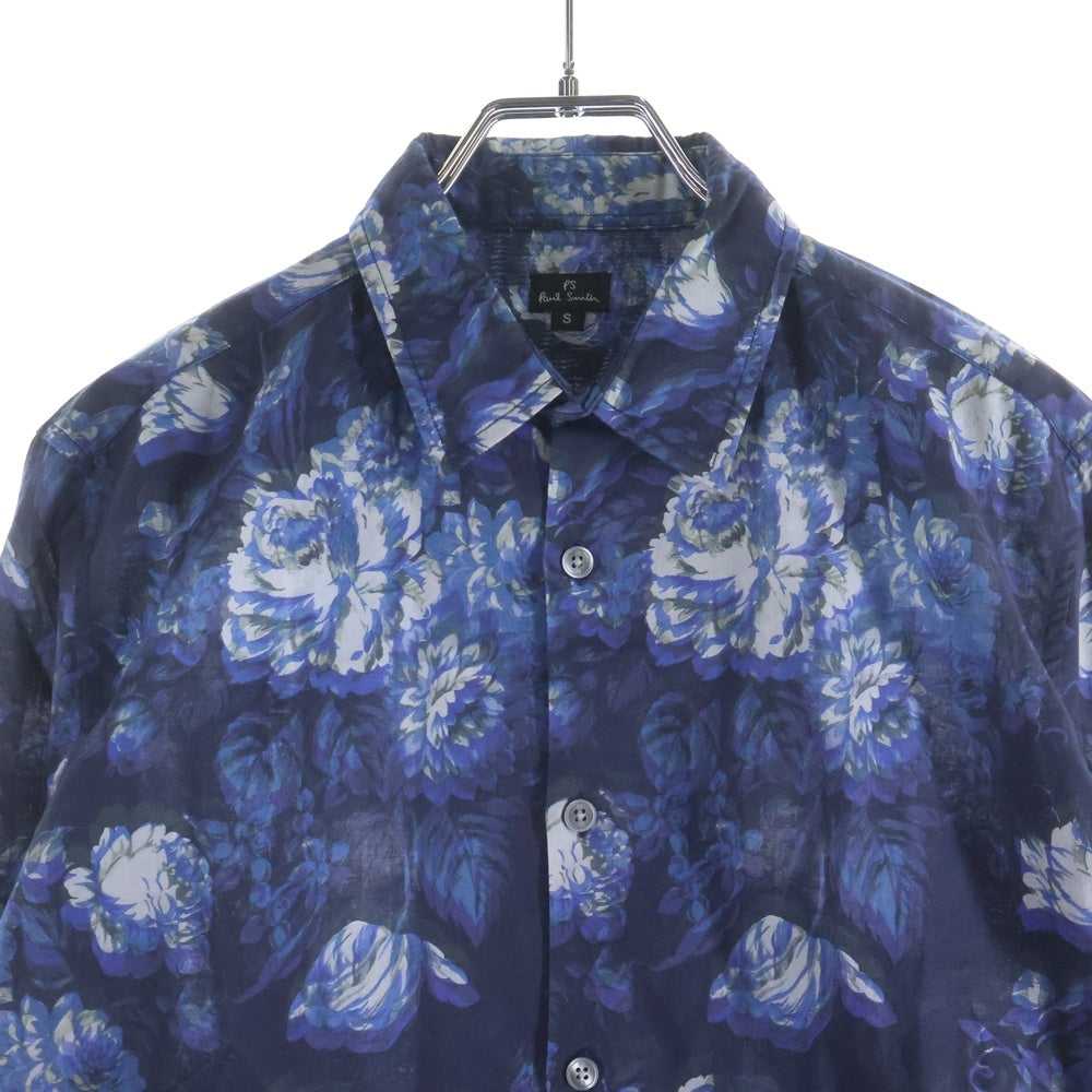 Paul Smith(ポールスミス) フローラルデザイン ウィングカラー 長袖シャツ ブルー