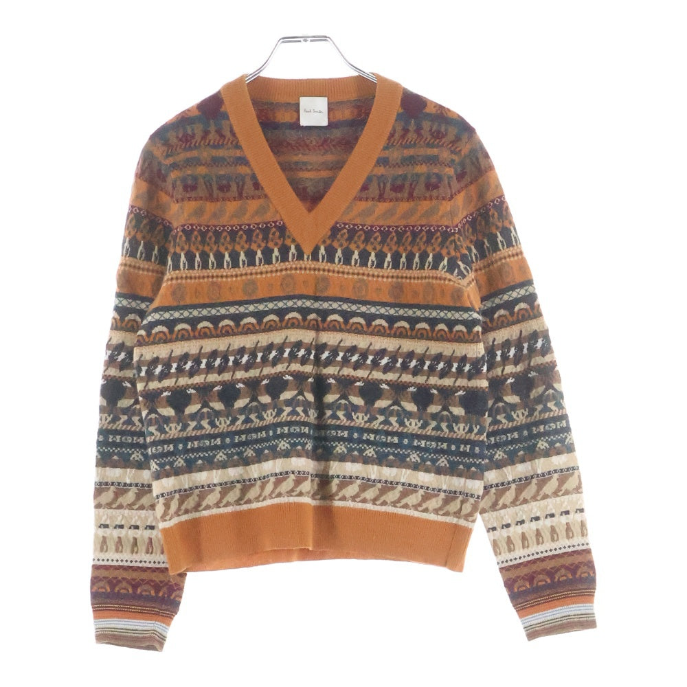 Paul Smith(ポールスミス) 総柄 Vネック ニットセーター ブラウン