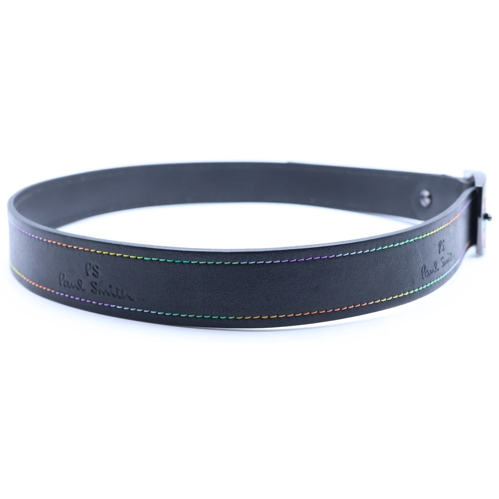 Paul Smith(ポールスミス) カラフルバックル ステッチデザイン レザーベルト ブラック