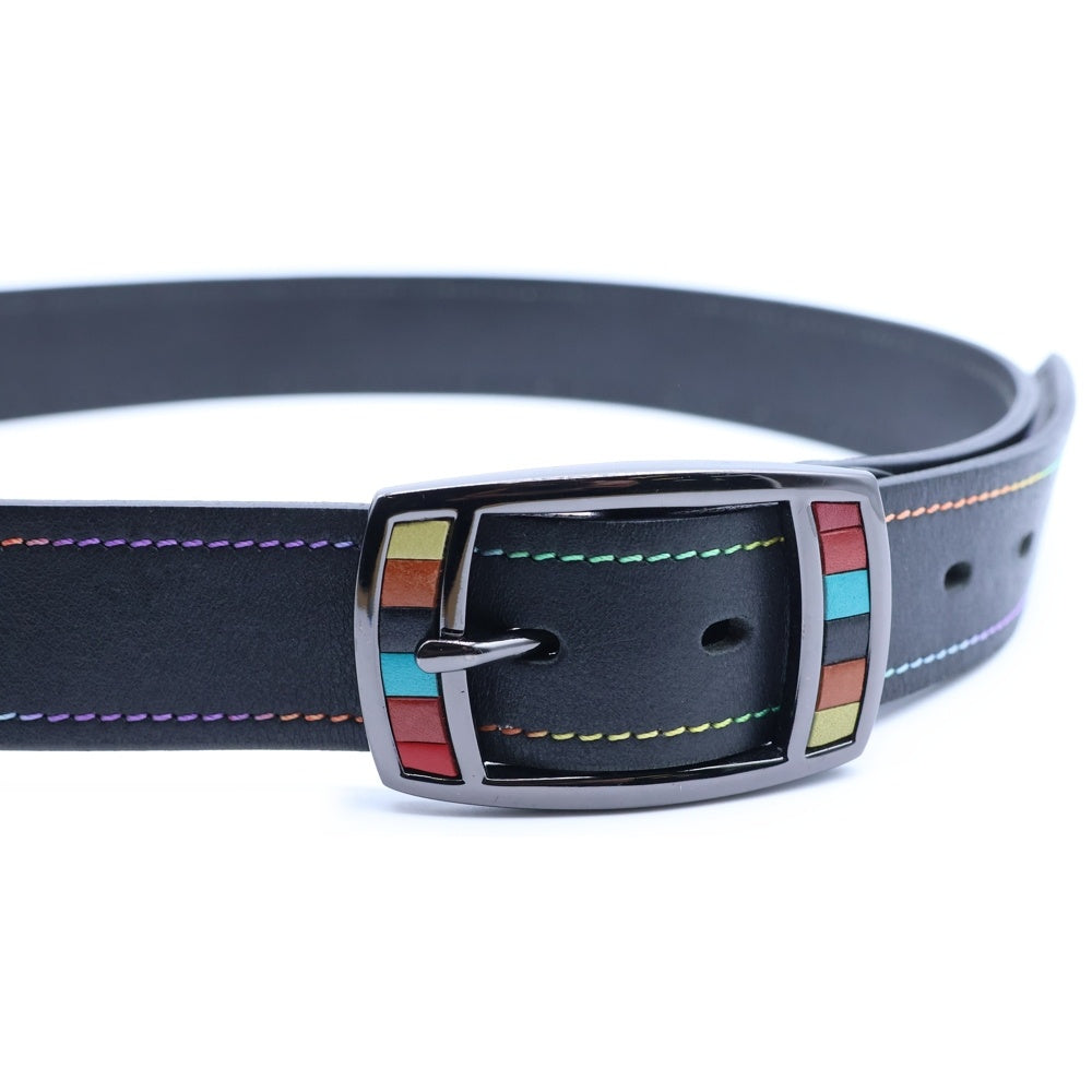 Paul Smith(ポールスミス) カラフルバックル ステッチデザイン レザーベルト ブラック