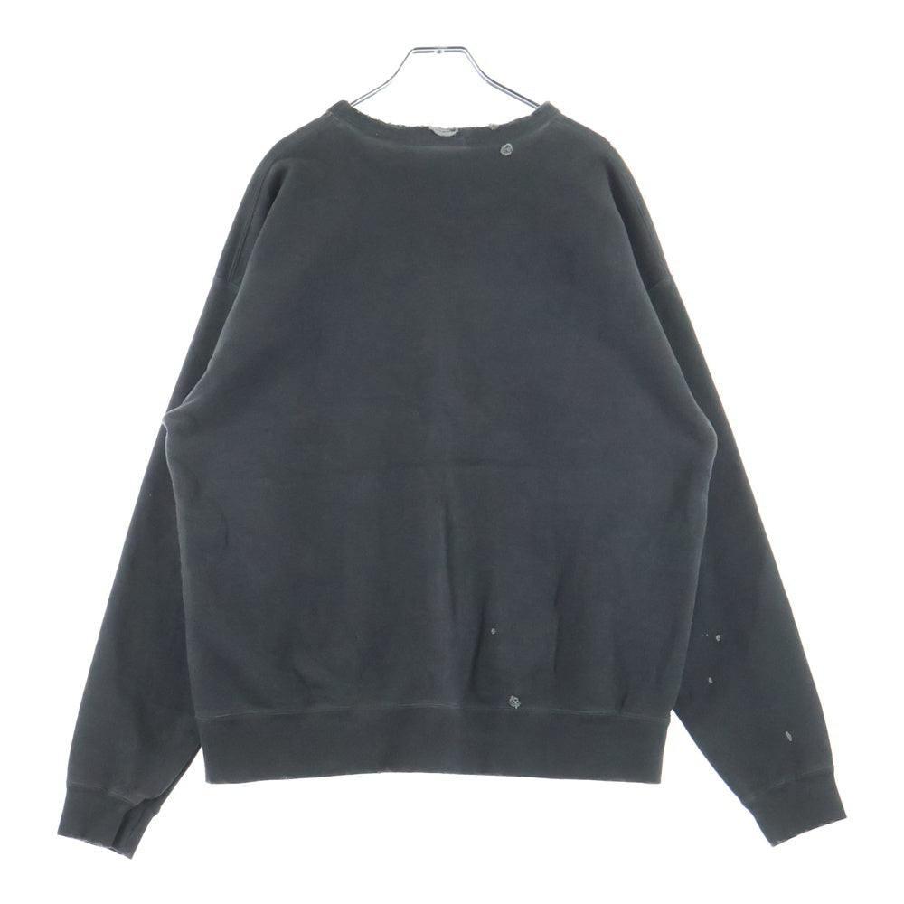 NO BRAND(ノーブランド) ダメージ加工 クルーネックスウェットトレーナー ブラック 25-070-470-6051-3-0