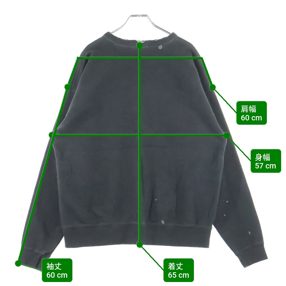 NO BRAND(ノーブランド) ダメージ加工 クルーネックスウェットトレーナー ブラック 25-070-470-6051-3-0