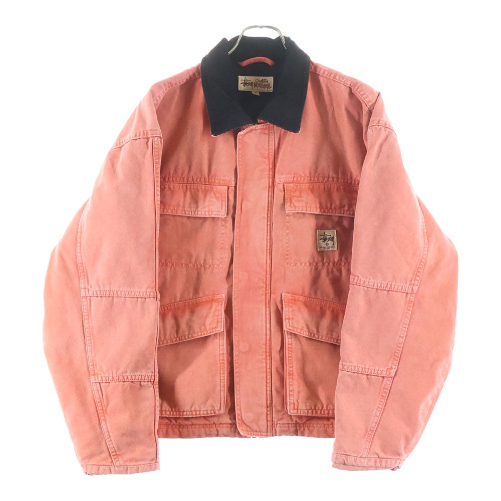 STUSSY(ステューシー) WASHED CANVAS SHOP JACKET ウォッシュド キャンバス ショップ ワークジャケット ピンク